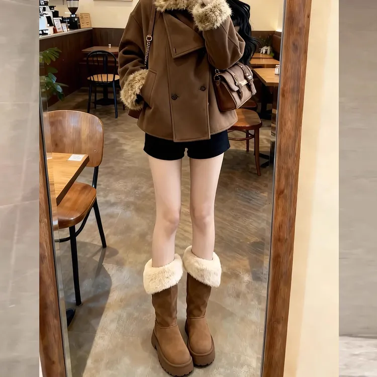 黑色加绒短裤女秋冬2025新款小个子高腰显瘦a字包臀热裤辣妹靴裤