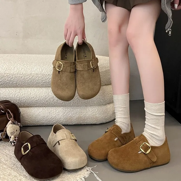 厚底内增高全包勃肯鞋女鞋子2025新款秋一脚蹬博肯单鞋乐福豆豆鞋