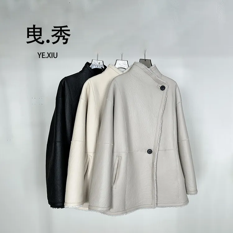 海宁2025冬新款两面穿韩系羊毛大衣皮毛一体外套女天然皮草潮