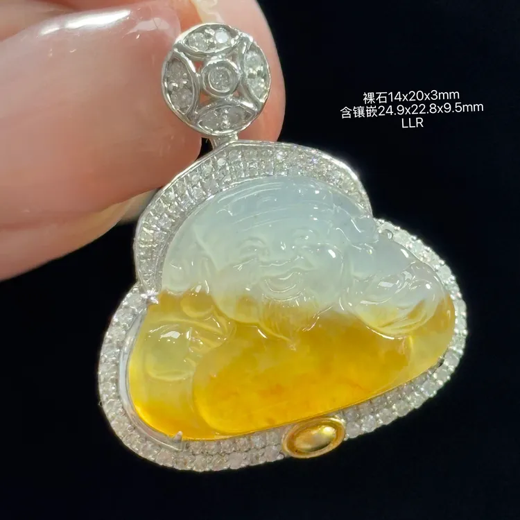 《缅甸翡翠珠宝严选》冰飘花翡半山水佛公吊坠（下单咨询客服）LLR