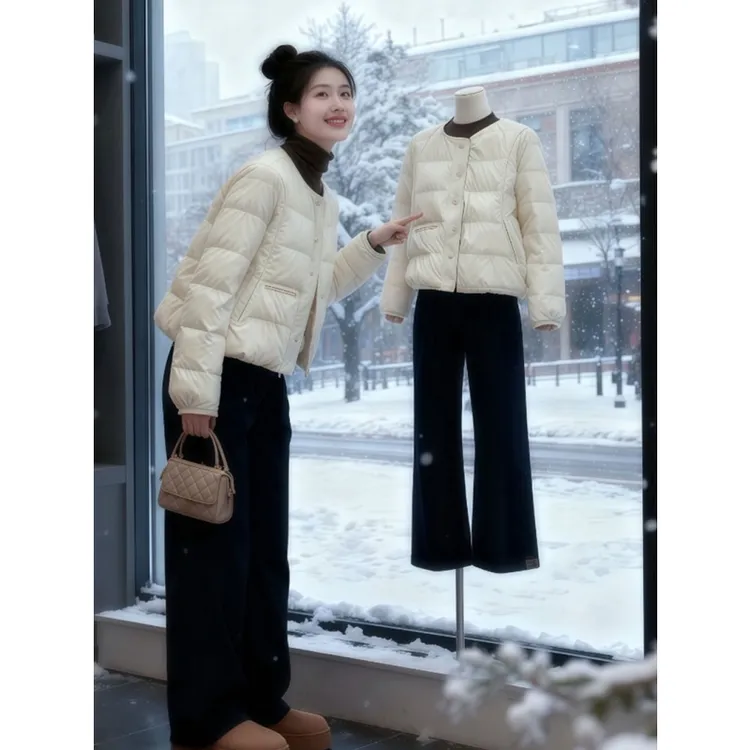 2025冬季新款小个子简约高级棉服短款外套黑色减龄裤子两件套装女