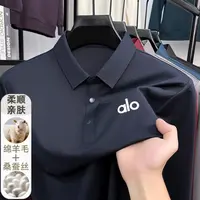 alo运动长袖polo衫男士春秋季新款休闲翻领T恤纯色商务跑步速干衣
