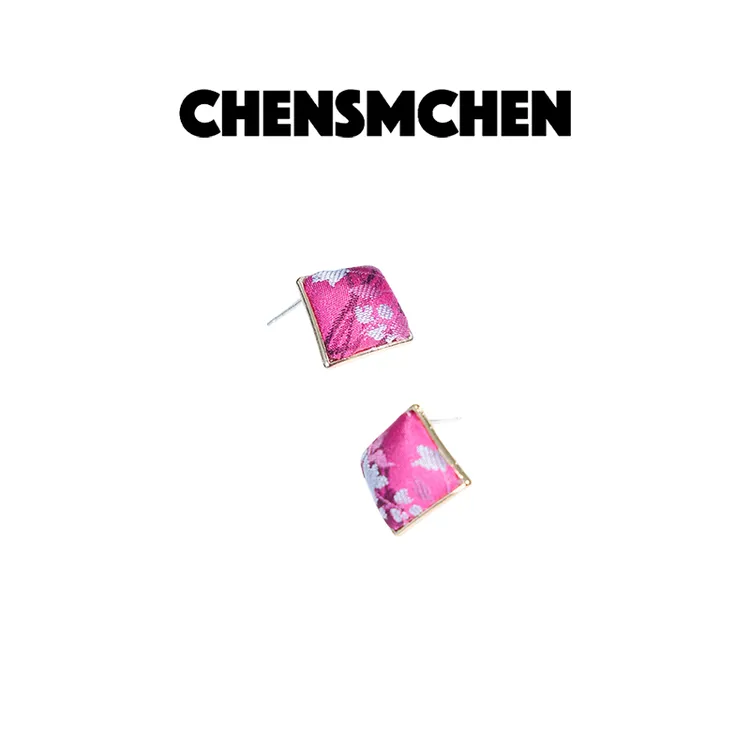 合金布艺耳饰 CHENSMCHEN 桑蚕丝复古中式布艺耳钉CSES5718TT