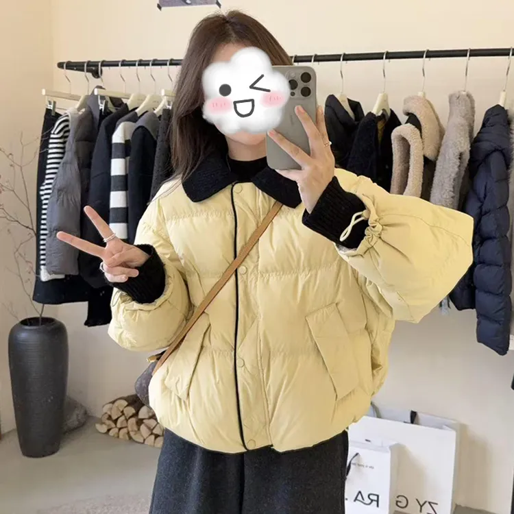 2025时尚百搭小个子针织翻领撞色服女冬季新款袄加厚保暖衣外套