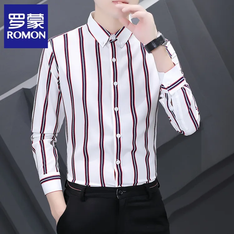 罗蒙男士条纹衬衫春秋季时尚痞帅休闲百搭2025新款长袖衬衣男装