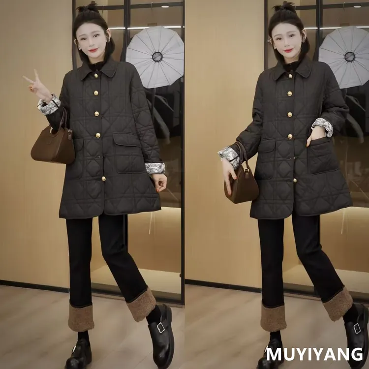 【水墨】独特超好看水墨菱格高定版棉衣外套 衣长79 25-610#