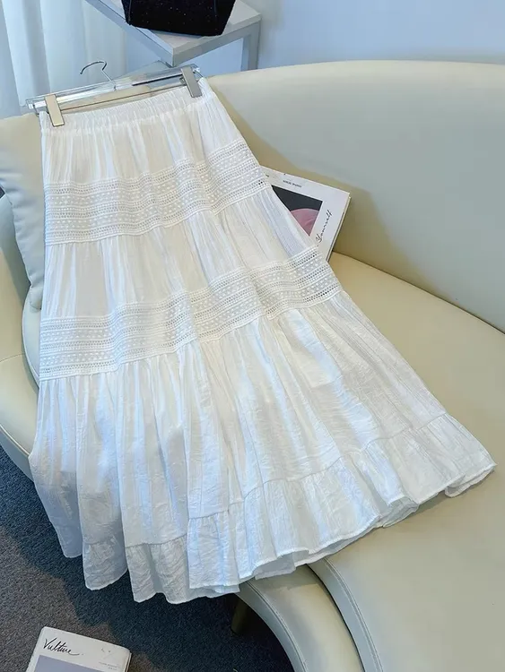 白色蕾丝半身裙女童夏季新款高腰显瘦甜美a字蛋糕裙中大童长裙
