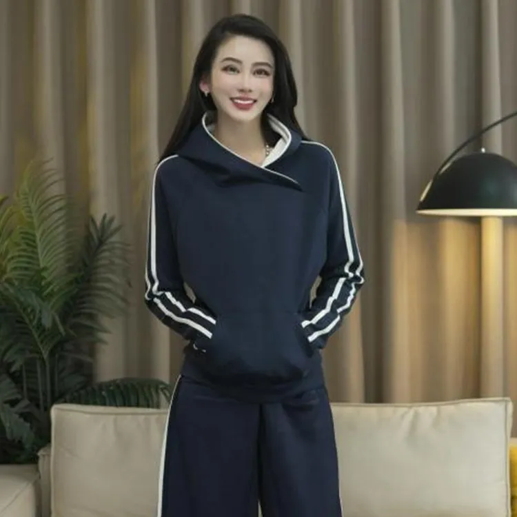 设计感简约撞色条纹拼接卫衣女2025年春季新款韩系百搭气质上衣潮