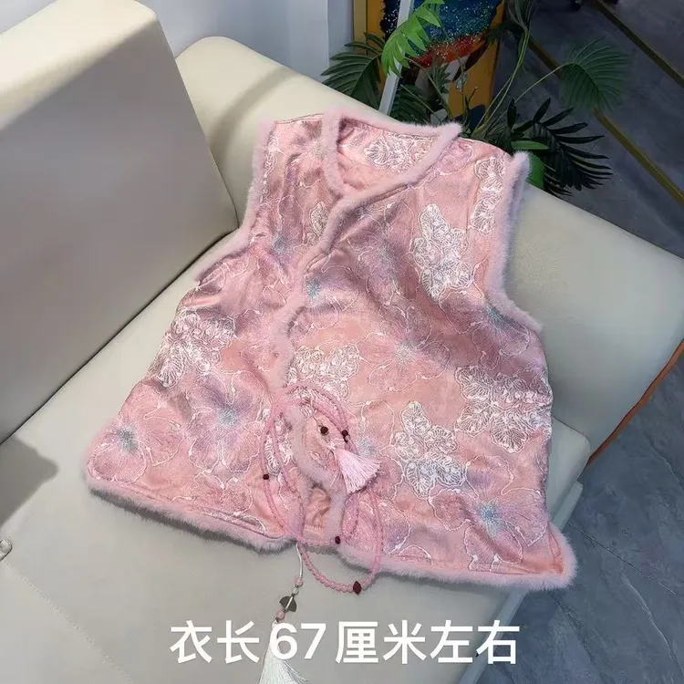 胖MM冬季新款宽松大码毛茸茸新中式唐装马夹民族风2025时尚新款