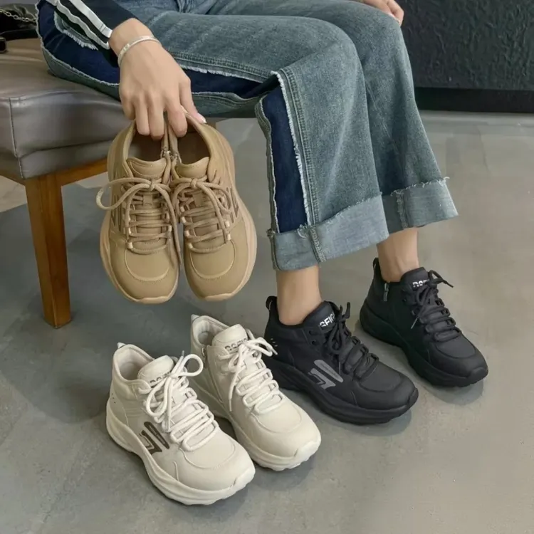 汇尚步女鞋舒适运动休闲鞋2025冬季新款高帮厚底中跟加绒保暖棉鞋