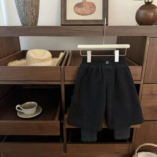 女童2025年新款高级感韩系女宝休闲加绒百搭假两件呢子裤长裤加厚