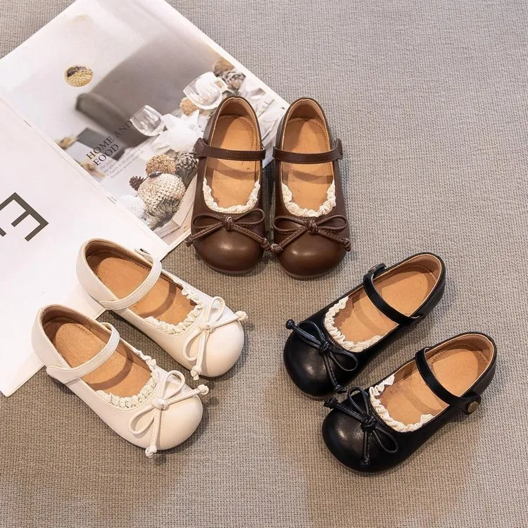 韩版女童蕾丝花边洛丽塔小皮鞋2024春秋新款软底学院风公主鞋单鞋