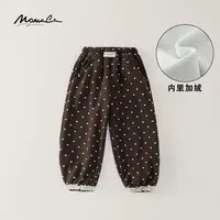 MOMOCO冬季女童时尚针织裤加绒波点花边束脚裤77830358031