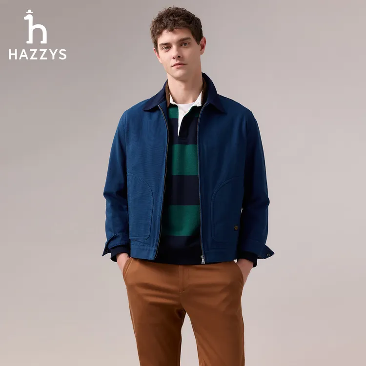 【商场同款】HAZZYS哈吉斯秋季翻领男士短款外套复古时尚休闲夹克
