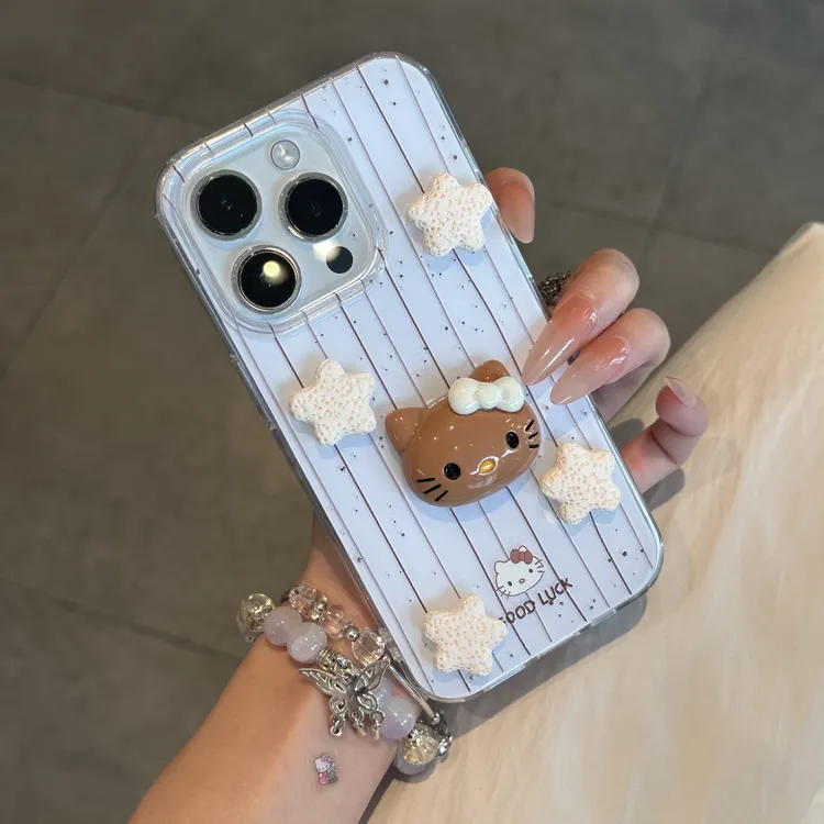 欧克里里条纹黑皮KT星星贴件适用苹果16/17手机壳华为vivo小米15