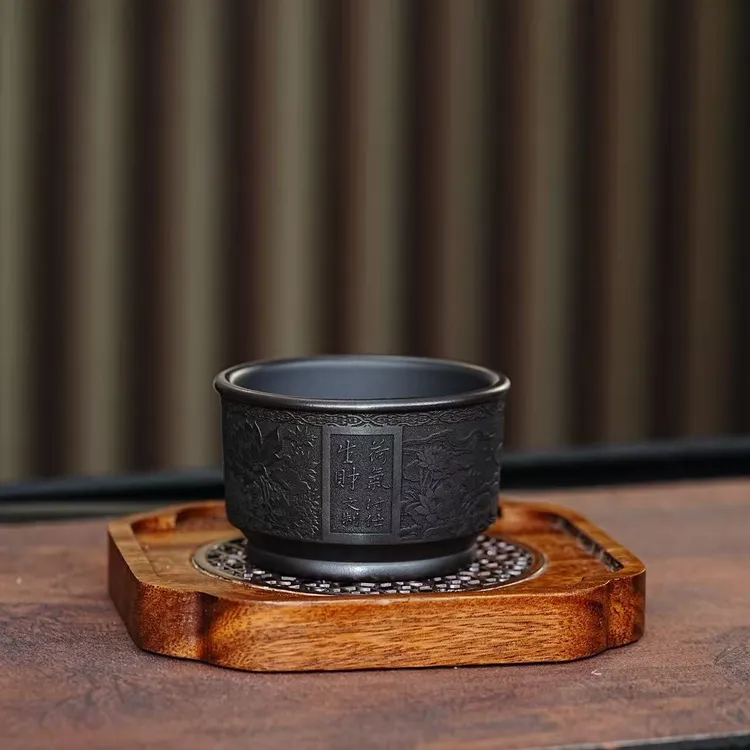 宜兴原矿紫砂石黄全手工荷气生财主人杯高端品茗杯