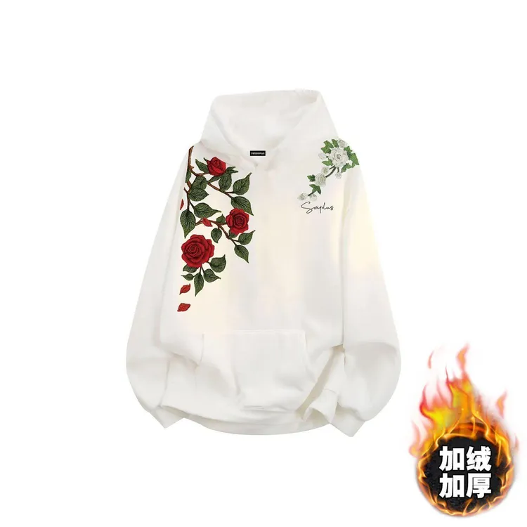 美式秋冬季高街印花青少年宽松通勤重磅加绒加厚帅气连帽卫衣男女