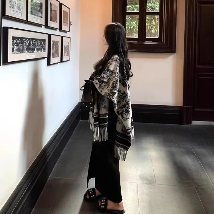 【东方水墨画】复古秋冬款民族风保暖草原青海西藏旅行披肩仿羊绒