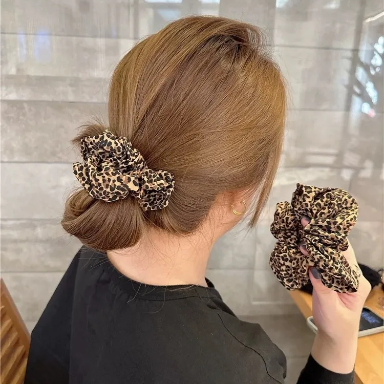 东大门布艺豹纹大肠发圈头饰欧美个性复古扎头发头绳精致小饰品