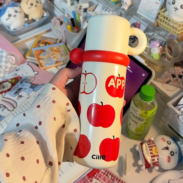 希乐保温水杯女新款2025高颜值316不锈钢上班族可爱苹果杯子带盖