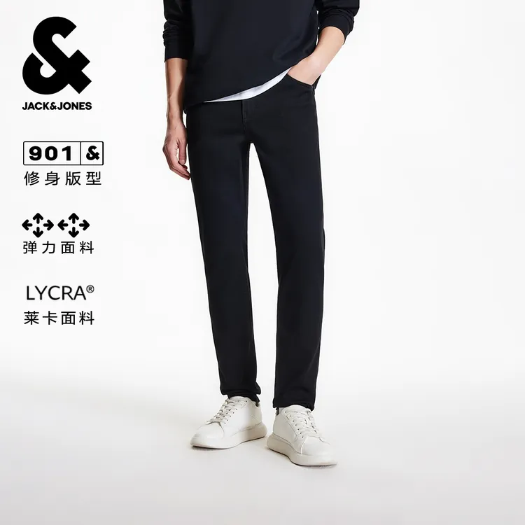 杰克琼斯秋季男装牛仔裤时尚百搭修身版型logo皮标下装裤子