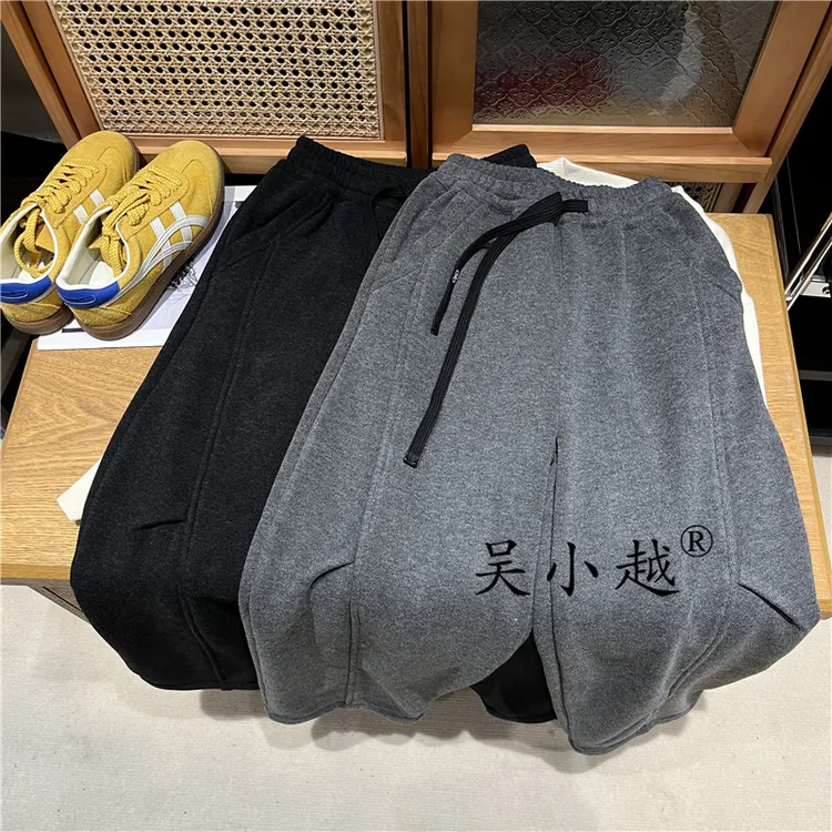 吴小越W1799男童加绒直筒裤冬款儿童长裤男孩卫裤休闲灰色运动裤
