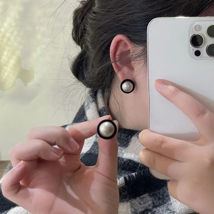 几何圆形珠珠耳钉简约轻奢高级百搭W446