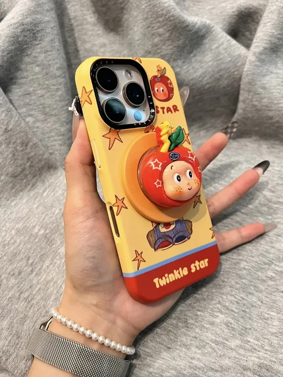 创意黄底托脸红苹果头套星星人适用苹果16pro手机壳iphone15pro新