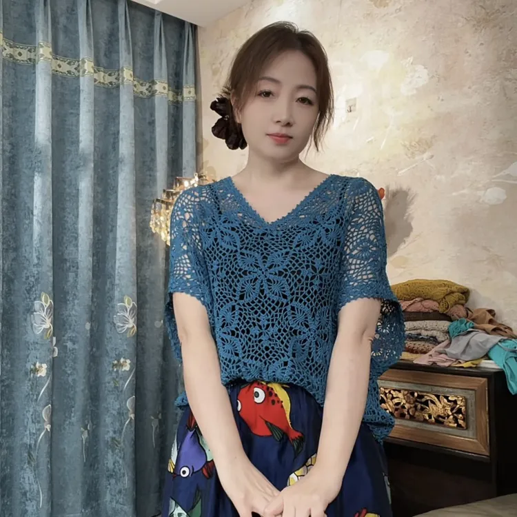 九色鹿【蝴蝶】【三环】【娃娃领】段染蕾丝中粗纯棉线光泽挺括50g/团