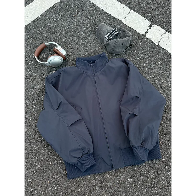 cleanfit藏青色短款飞行员夹克男款秋季潮牌痞帅美式立领廓形外套