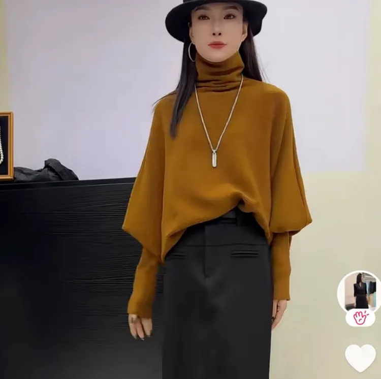 802气质设计感显瘦洋气高领蝙蝠袖毛衣720