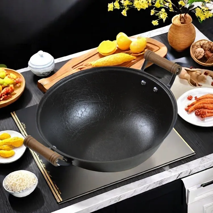 广西陆川铁锅双耳平底锅老式龟纹锅饭店干锅炖菜小铁锅炒锅无涂层