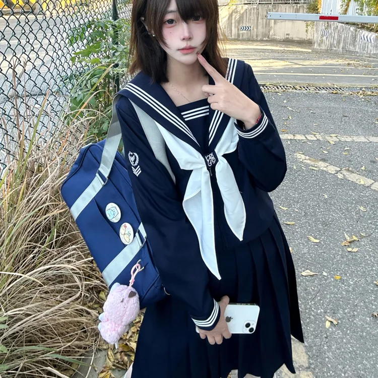 巧所冬服水手服正统jk制服日系校供长袖绀色三本基础款中间服套装
