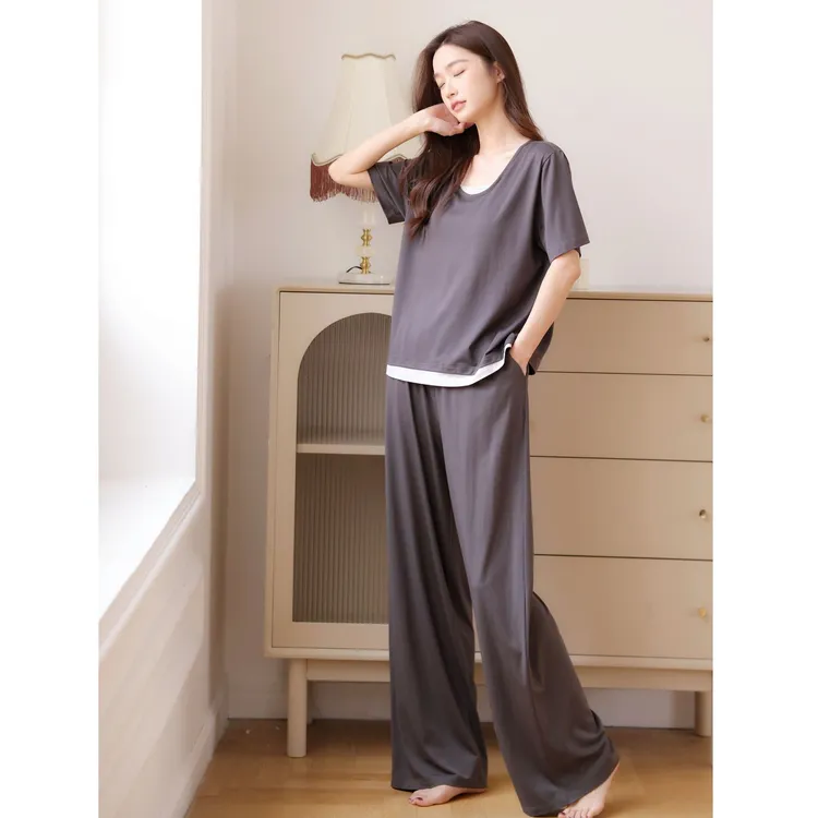 【超柔软】三件套带胸垫夏季睡衣女款爆款2025新款莫代尔睡衣家居服