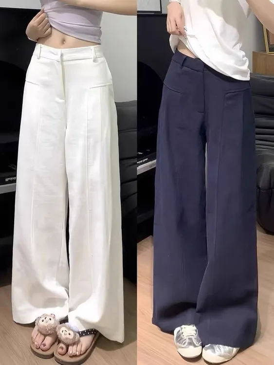 白色亚麻苎麻裤女夏季新款大码胖mm高腰休闲宽松西装棉麻阔腿长裤