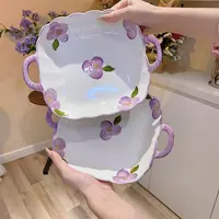 伴花时光釉下彩创意陶瓷餐盘家用双耳方盘菜盘深汤盘早餐盘
