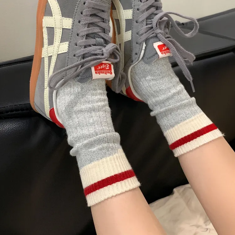 韩版春秋针织棉袜小香风撞色堆堆袜女搭勃肯鞋甜美少女学院风日系