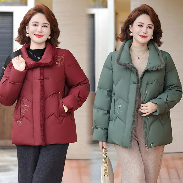 时尚中老年妈妈国风棉袄加绒立领冬装保暖棉服加厚冬季女装棉衣
