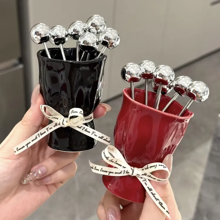 满氛陶瓷花束水果叉收纳客厅厨房台面水果甜品轻奢高颜值收纳罐