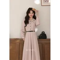 清清【粉黛】2025年秋季新款粉色长袖衬衫连衣裙显瘦长裙QJD00634