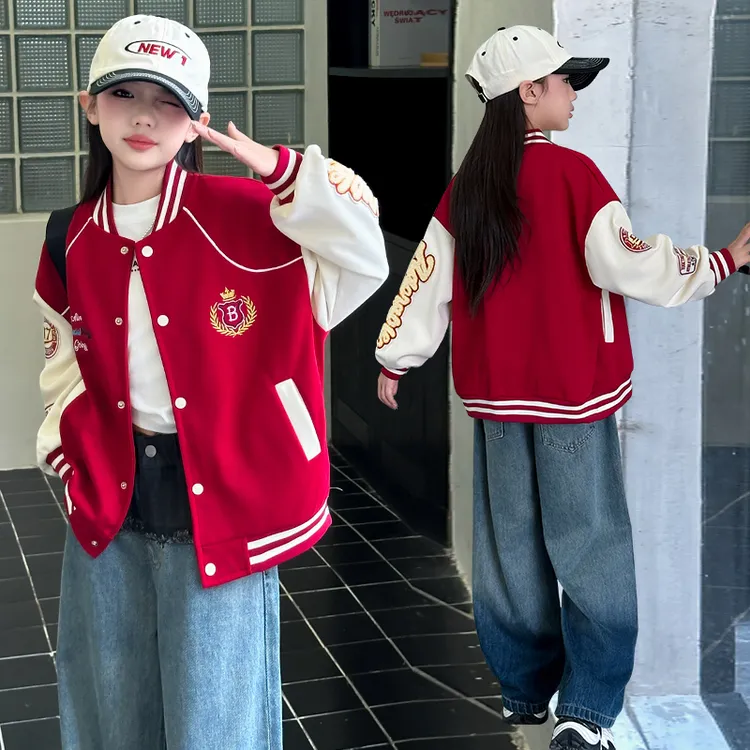 女童棒球服外套2025新款爆款12-15岁中大童春秋洋气休闲宽松上衣