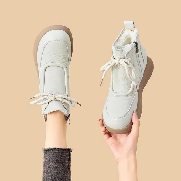 头层牛皮羊毛靴女2025年秋季冬新款厚底马丁靴子短靴皮毛一体妈妈