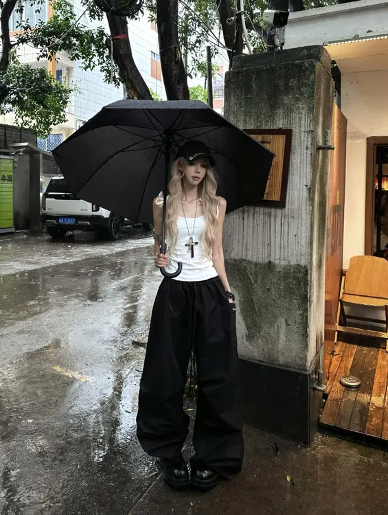 夏季新款洋气衣服女美式高街修身显瘦吊带背心高腰休闲阔腿裤套装