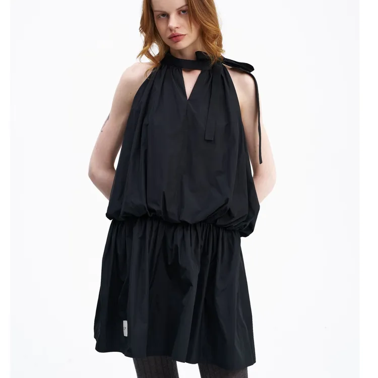 S.E.R.Y【新品】黑色立体花苞式挂脖背心裙休闲夏季百搭宽松显瘦