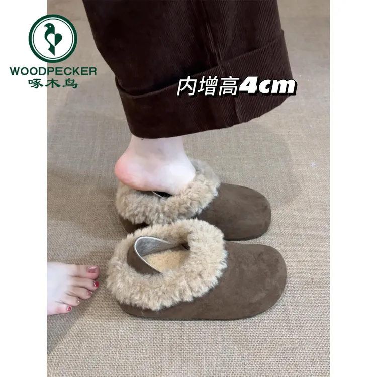 啄木鸟毛绒绒勃肯鞋女2025冬季新款雪地靴两穿加绒保暖毛毛棉鞋子