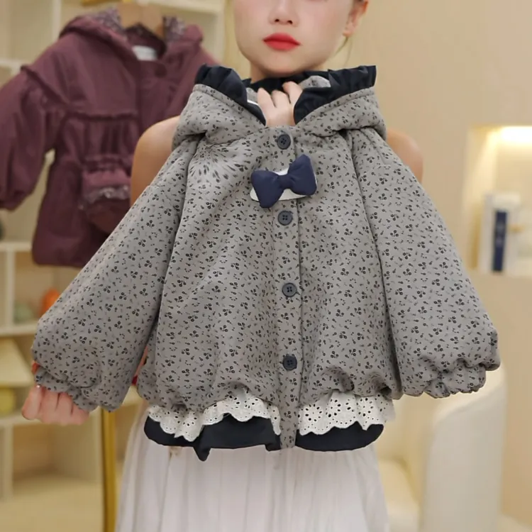女童秋冬棉服加绒加厚洋气外套2025冬季新款韩版连帽韩版花边外套