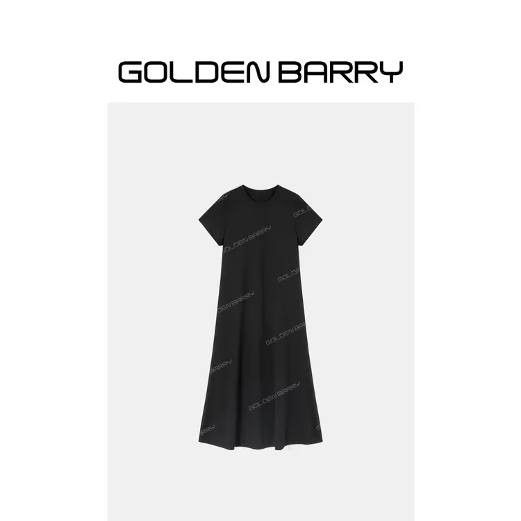 GOLDENBARRY「黑天鹅」经典正肩针织长裙简约优雅连衣裙GB060713013