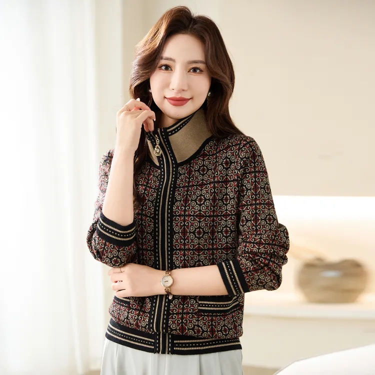 慕莲秋冬中老年女装外套妈妈装高档针织羊毛开衫洋气奶奶衣服4116