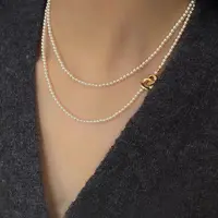 合金仿珍珠项链 小米珠施家法式颈链女素款叠戴气质轻奢毛衣链