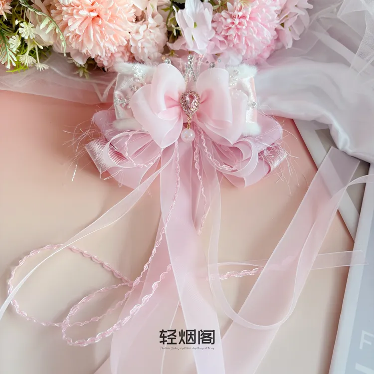 轻烟阁 A296冰雪公主 粉色系冬季雪花爱莎蝴蝶结重工发饰头饰顶夹